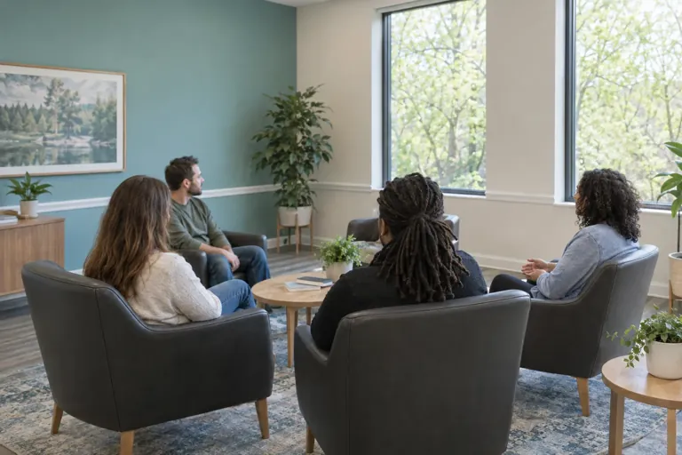 Illustrative community scene for Evening Intensive Outpatient Program (IOP) Addiction Treatment near Alpharetta, GA, image 2 Illustrative community scene for Evening Intensive Outpatient Program (IOP) Addiction Treatment near Alpharetta, GA, image 2