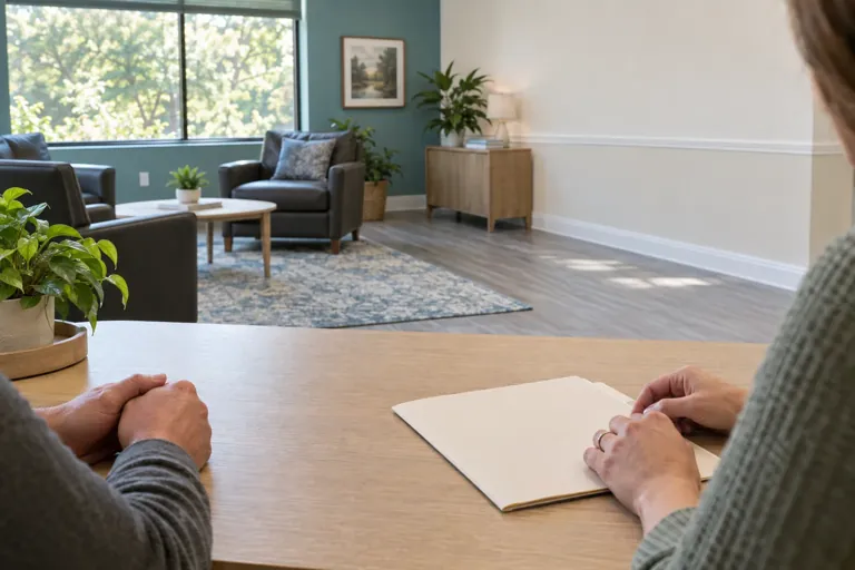 Illustrative community scene for Outpatient Care for People Seeking Help for the First Time Illustrative community scene for Outpatient Care for People Seeking Help for the First Time