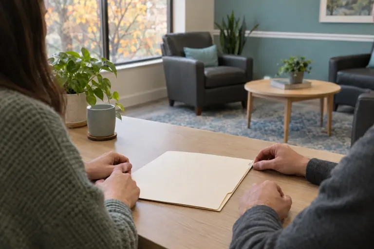 Illustrative community scene for Outpatient Therapy Illustrative community scene for Outpatient Therapy
