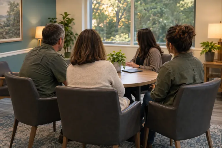 Illustrative community scene for Intensive Outpatient Program (IOP) Addiction Treatment Illustrative community scene for Intensive Outpatient Program (IOP) Addiction Treatment