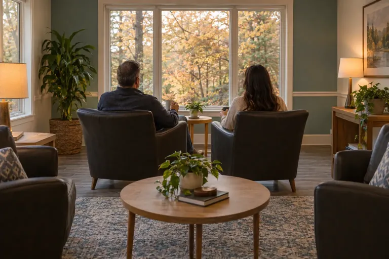 Illustrative community scene for Intensive Outpatient Program (IOP) Addiction Treatment Illustrative community scene for Intensive Outpatient Program (IOP) Addiction Treatment