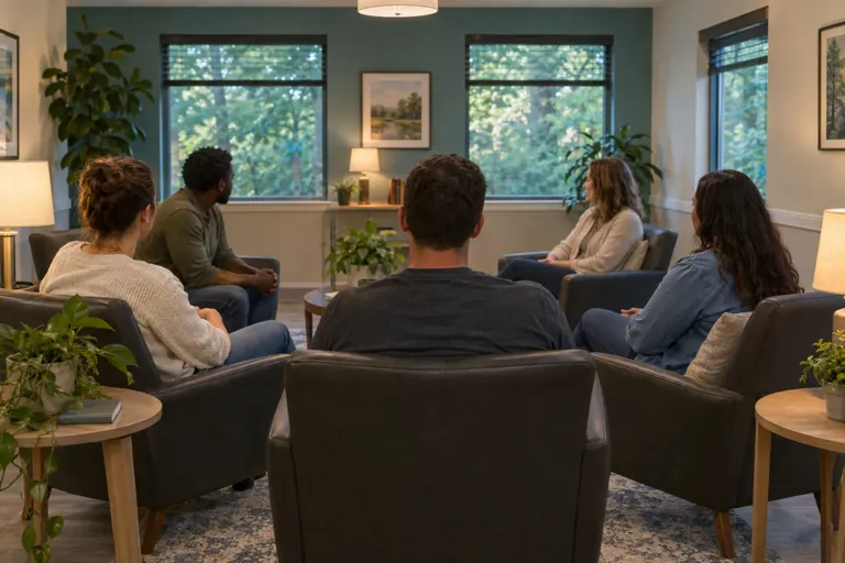 Illustrative community scene for Outpatient Therapy Illustrative community scene for Outpatient Therapy