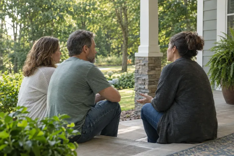 Illustrative community scene for Evening Intensive Outpatient Program (IOP) Addiction Treatment Illustrative community scene for Evening Intensive Outpatient Program (IOP) Addiction Treatment