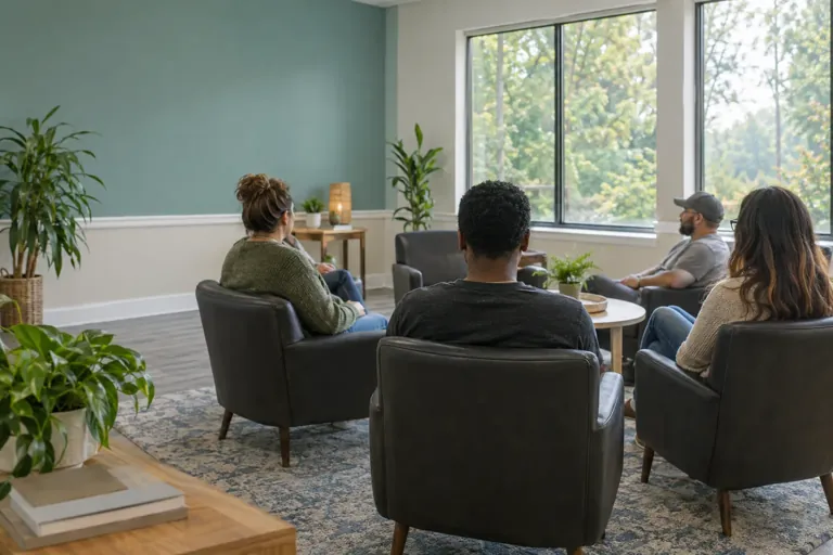 Illustrative community scene for OCD and Substance Use Support