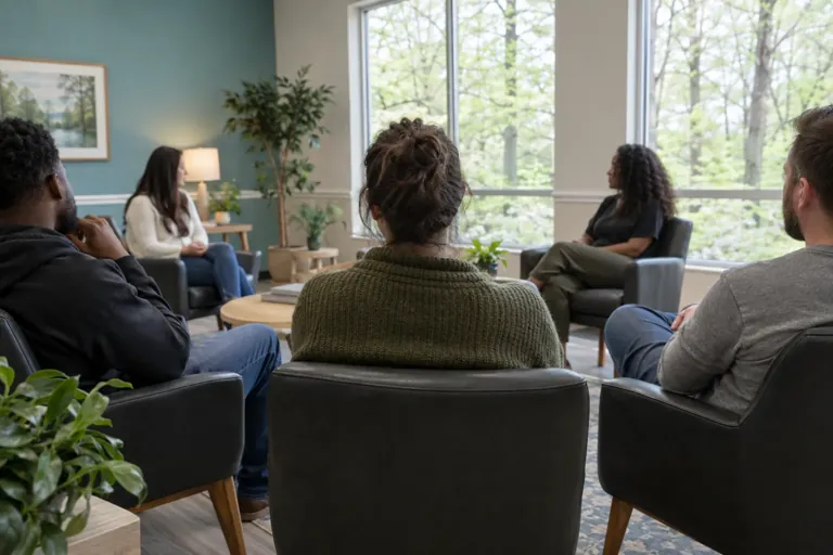 Illustrative community scene for Evening Intensive Outpatient Program (IOP) Support When Stress and Burnout Is Present