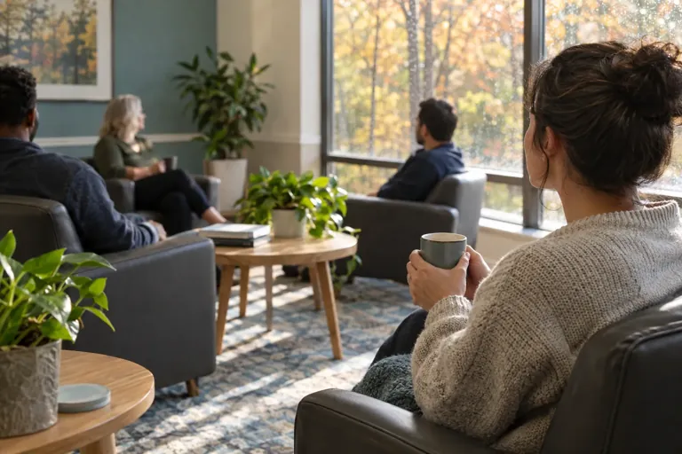 Illustrative community scene for Opioid Addiction Treatment Illustrative community scene for Opioid Addiction Treatment