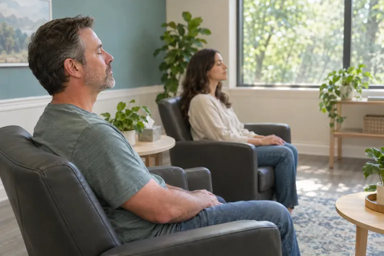 Illustrative community scene for Co-Occurring Mental Health and Substance Use: When Substance Use Is Also Present Illustrative community scene for Co-Occurring Mental Health and Substance Use: When Substance Use Is Also Present