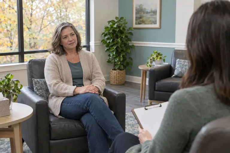Illustrative community scene for Anxiety and Substance Use Support Illustrative community scene for Anxiety and Substance Use Support