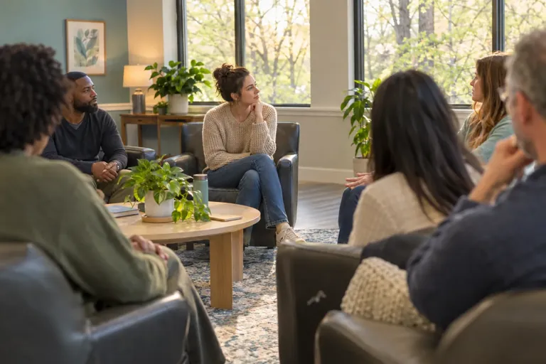 Illustrative community scene for Intensive Outpatient Program (IOP) Addiction Treatment Illustrative community scene for Intensive Outpatient Program (IOP) Addiction Treatment