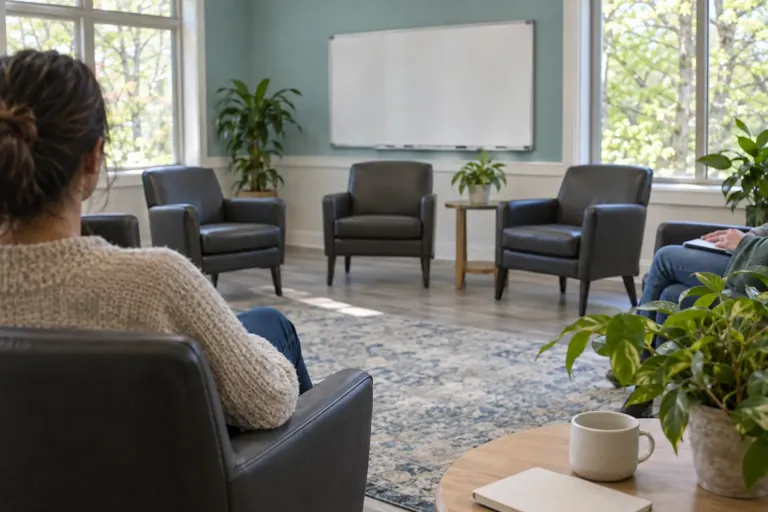 Illustrative community scene for Addiction Treatment