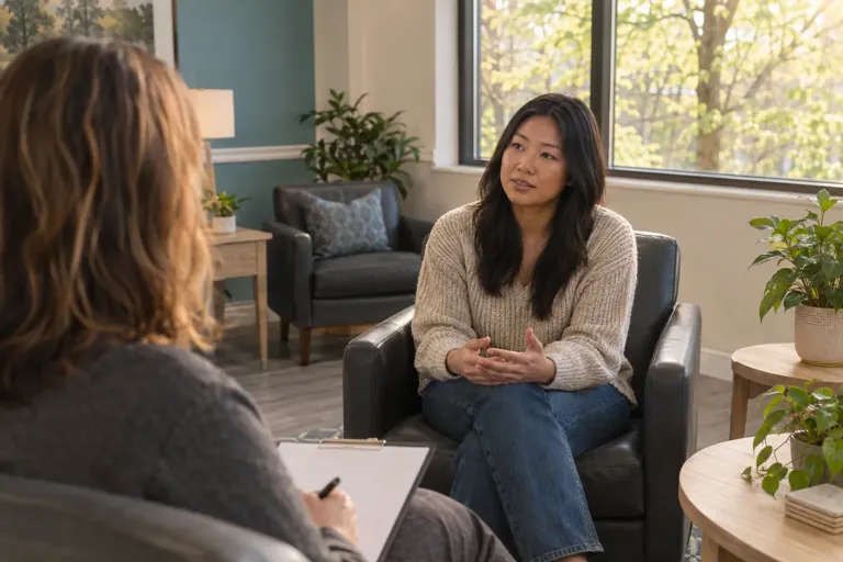 Illustrative community scene for Intensive Outpatient Program (IOP) Addiction Treatment
