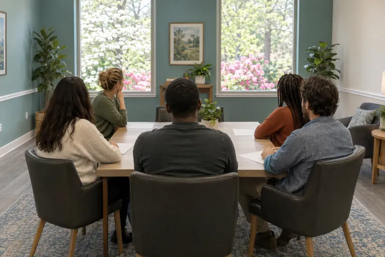 Illustrative community scene for Prescription Opioid Addiction Treatment