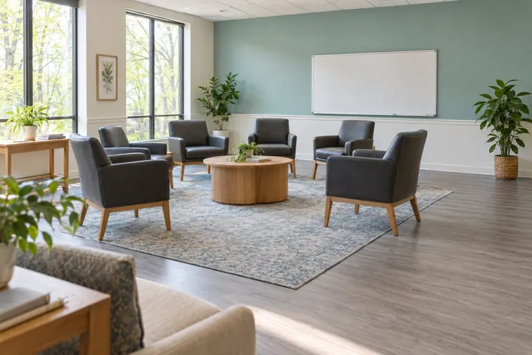 Illustrative community scene for Opioid Addiction Treatment Illustrative community scene for Opioid Addiction Treatment