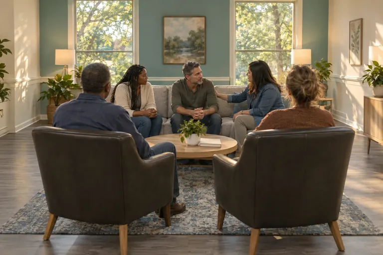 Illustrative community scene for Outpatient Therapy Illustrative community scene for Outpatient Therapy
