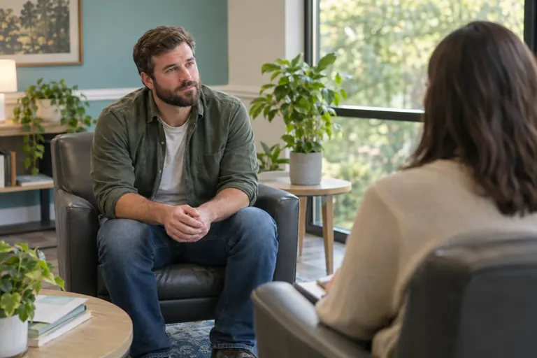 Illustrative community scene for Anxiety and Substance Use Support