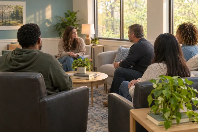 Illustrative community scene for Outpatient Therapy Illustrative community scene for Outpatient Therapy