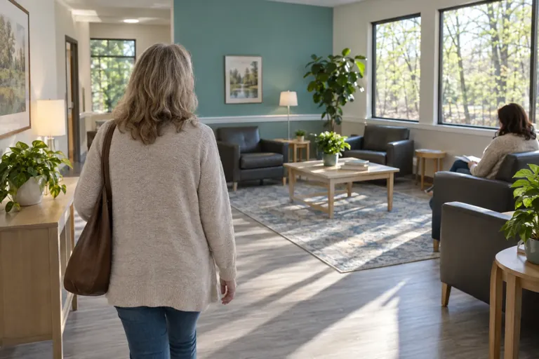 Illustrative community scene for Intensive Outpatient Program (IOP) Addiction Treatment
