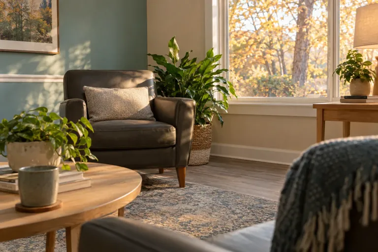 Illustrative community scene for Bipolar and Substance Use Support