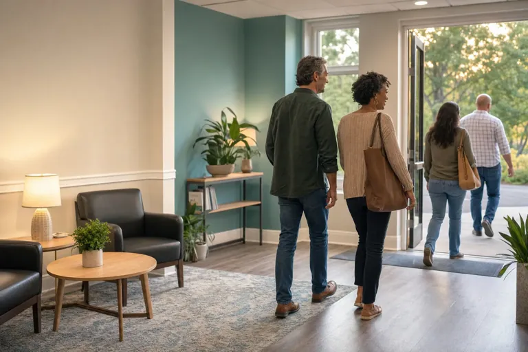 Illustrative community scene for Evening Intensive Outpatient Program (IOP) Addiction Treatment